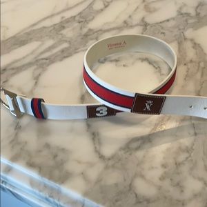 Vicomte A. white leather belt with blue and red
